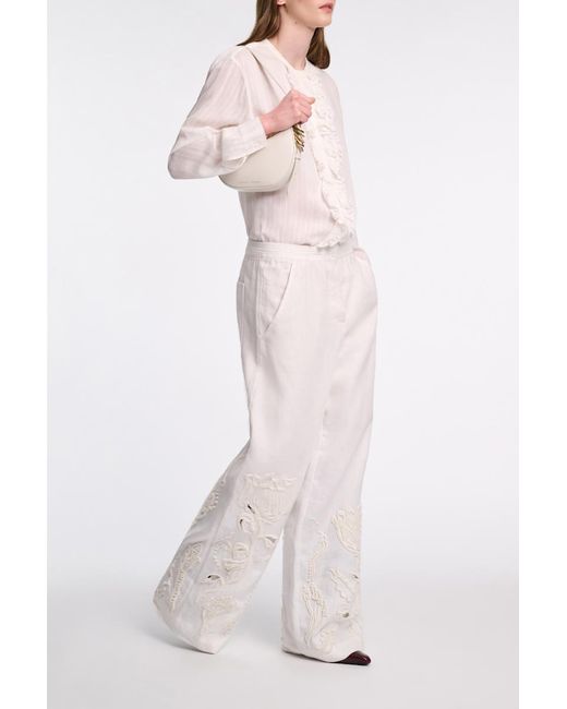 Dorothee Schumacher White Striped Silk-Viscose Blouson-Style Blouse With Ruffles