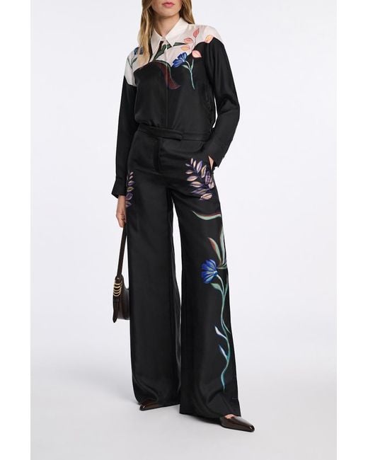 Dorothee Schumacher Black Silk Twill Blouse With Placement Print
