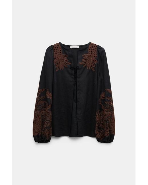 Dorothee Schumacher Black Linen Blouse With Contrast Broderie Anglaise