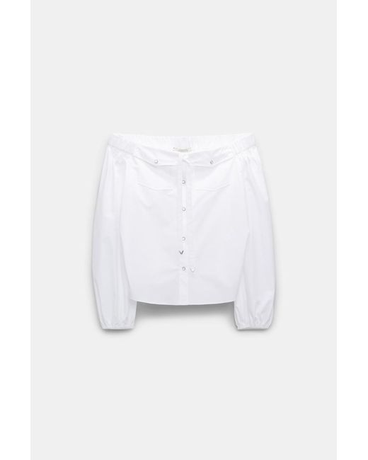Dorothee Schumacher White Off-the-shoulder Cotton-poplin Shirt With Western-inspired Detailing