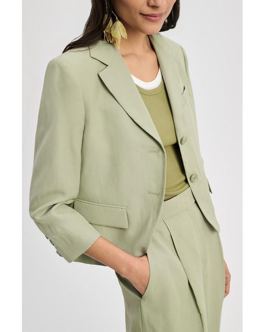 Dorothee Schumacher Green Linen Blend Cropped Blazer With Cropped Sleeves