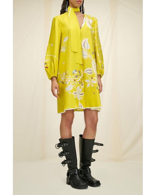 Dorothee Schumacher Yellow Floral Dress With Shawl Detail
