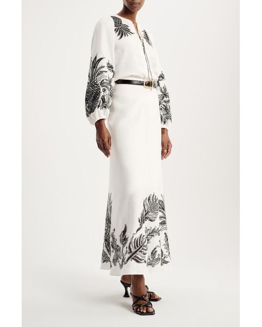 Dorothee Schumacher White Linen Midi Skirt With Contrast Broderie Anglaise