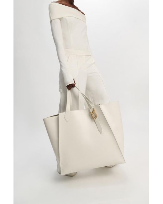 Dorothee Schumacher White Xl Tote Bag In Soft Calf Leather With D-ring Hardware