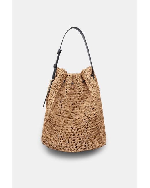 Dorothee Schumacher Natural Woven Raffia Drawstring Satchel With Leather Detailing