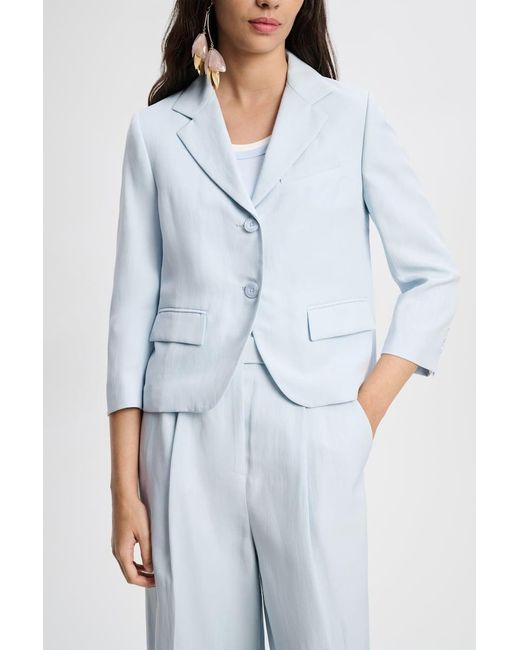 Dorothee Schumacher Blue Linen Blend Cropped Blazer With Cropped Sleeves