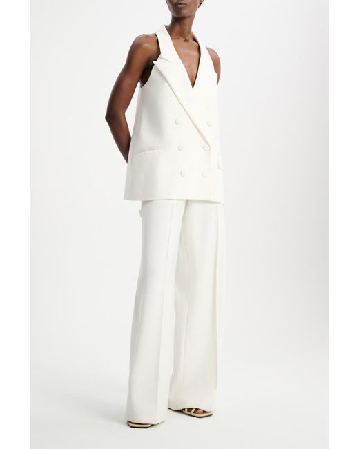 Dorothee Schumacher White Wide Leg Pants In Punto Milano With Pintucks