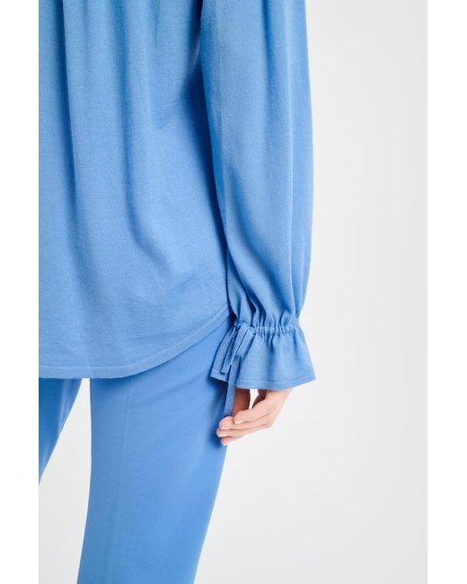 Dorothee Schumacher Blue Laced Pullover With Details In Silk-crêpe De Chine