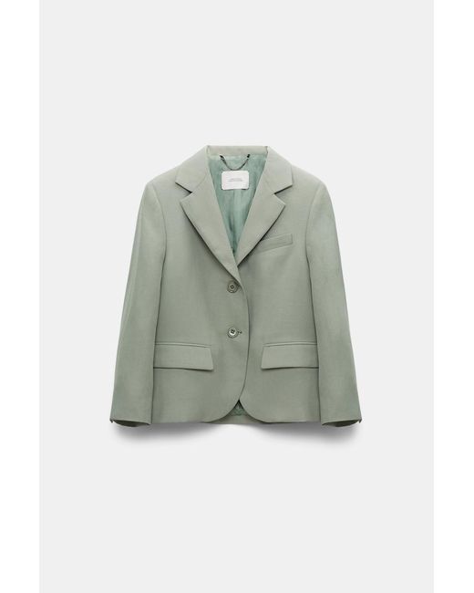 Dorothee Schumacher Green Linen Blend Cropped Blazer With Cropped Sleeves