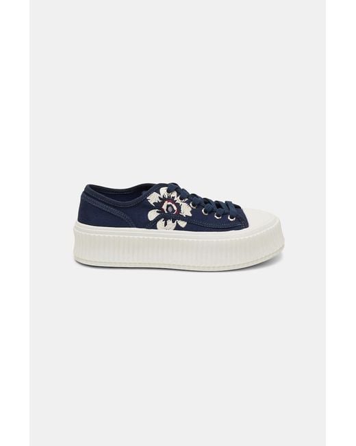 Dorothee Schumacher Blue Cotton Canvas Platform Sneakers With Flower Embroidery