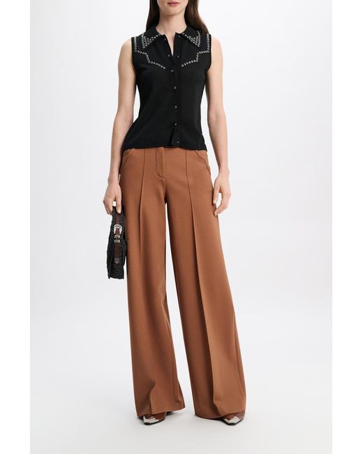 Dorothee Schumacher Brown Wide Leg Pants In Punto Milano With Western Details