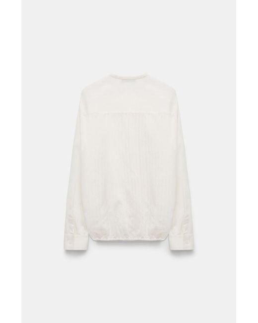 Dorothee Schumacher White Striped Silk-Viscose Blouson-Style Blouse With Ruffles