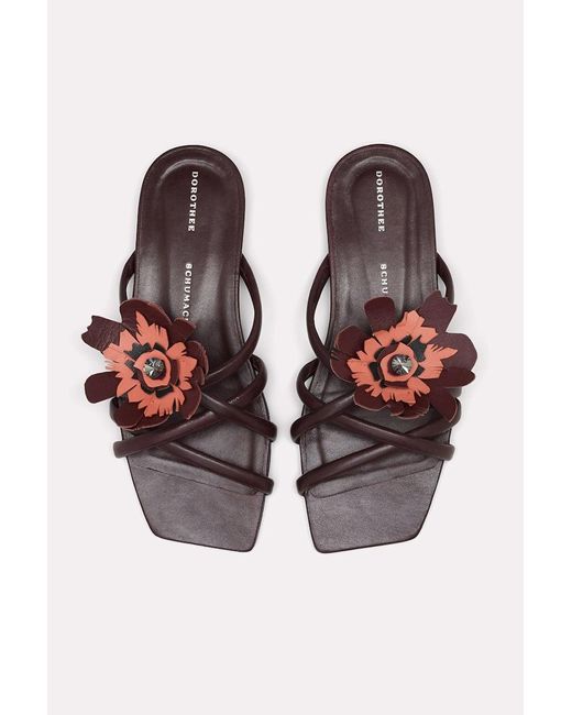 Dorothee Schumacher Red Square Toe Flat Sandals With Removable Leather Flower