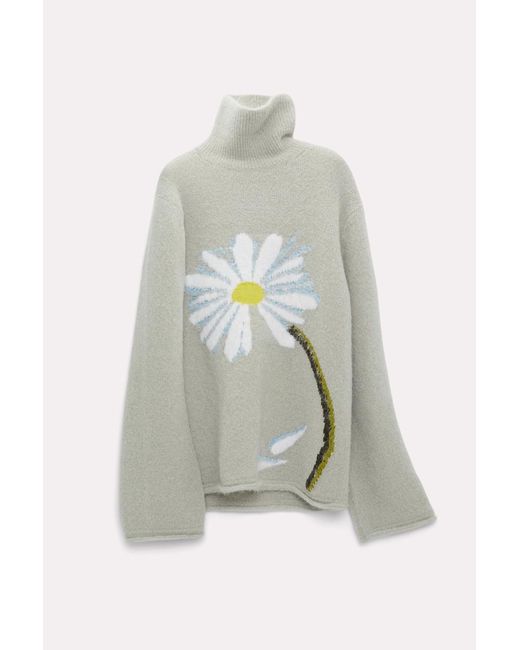 Dorothee Schumacher White Turtleneck Pullover With Intarsia Knit Flower