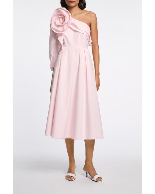 Dorothee Schumacher Pink Asymmetrisches Midi-Kleid mit Maxi-Blumenbrosche