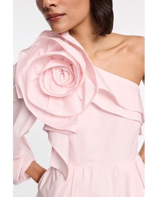 Dorothee Schumacher Pink Asymmetrisches Midi-Kleid mit Maxi-Blumenbrosche