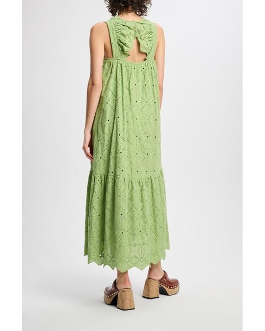 Dorothee Schumacher Green Square Neck Dress In Cotton Broderie Anglaise