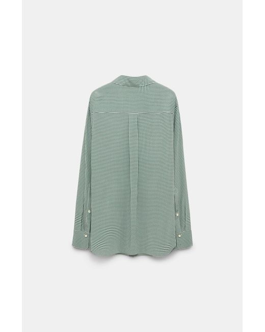 Dorothee Schumacher Green Gingham Print Silk-Viscose Blouse With Epaulettes