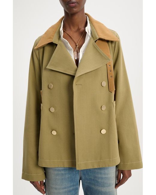 Dorothee Schumacher Green Double-breasted Pea Coat With Contrast Tonal Trim