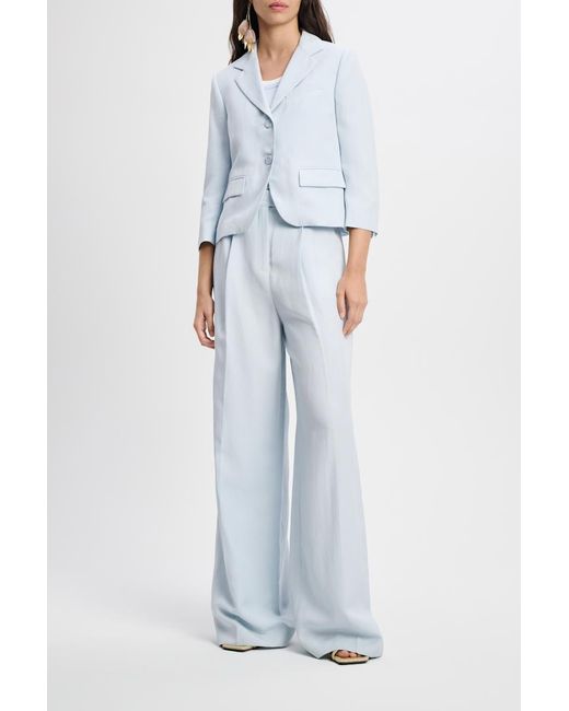 Dorothee Schumacher Blue Linen Blend Cropped Blazer With Cropped Sleeves