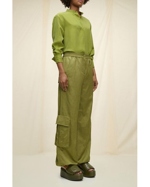 Dorothee Schumacher Green Washed Silk Shirt With Stand Collar