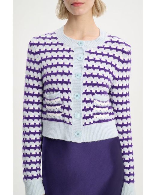 Dorothee Schumacher Blue Jacquard Knit Cardigan With Solid Trim