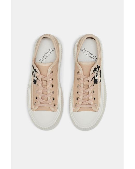 Dorothee Schumacher Natural Cotton Canvas Platform Sneakers With Flower Embroidery
