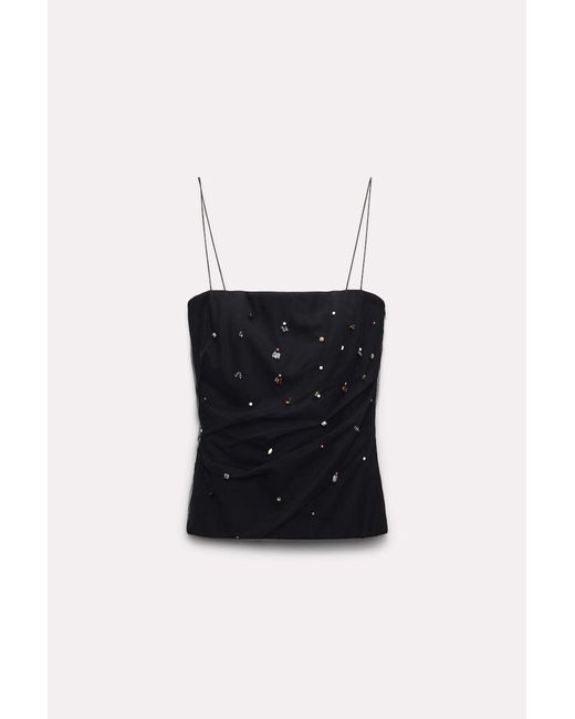 Dorothee Schumacher Black Strapless Top In Punto Milano With Embellished Tulle Overlay
