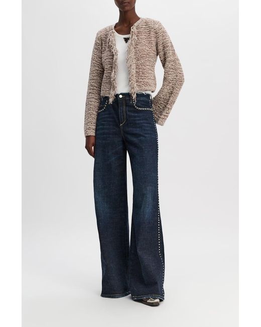 Dorothee Schumacher Natural Metallic Cotton-mix Cropped Cardigan With Fringe