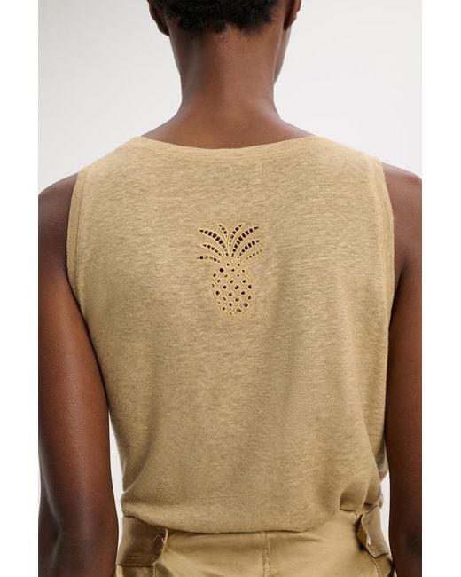 Dorothee Schumacher White Hemp Tank Top With Pineapple Embroidery At The Nape