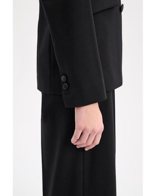 Dorothee Schumacher Black Double-breasted Blazer In Punto Milano With Satin Detailing