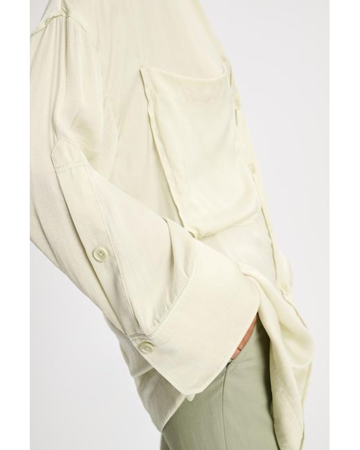 Dorothee Schumacher White Oversized Shirt In Crinkle Satin With Patch Pockets