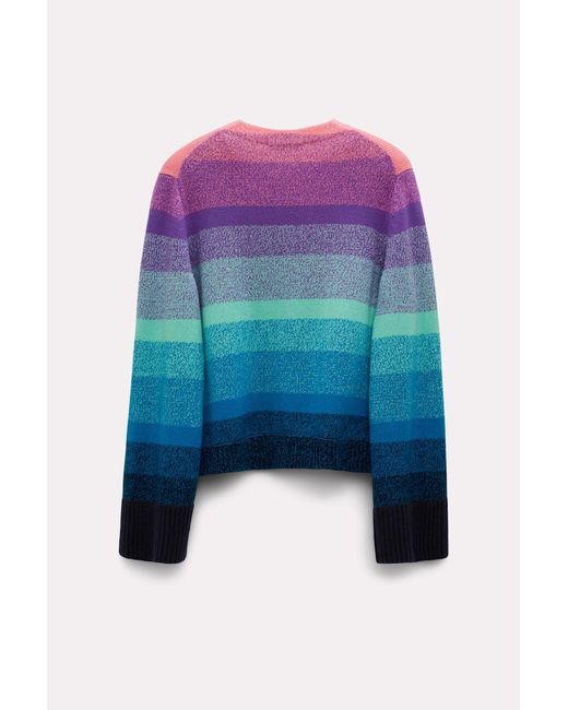 Dorothee Schumacher Blue Variegated Stripe Knit Sweater In Merino-cashmere