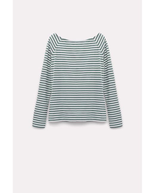 Dorothee Schumacher Blue Embroidered Striped Top With A Bateau Neckline
