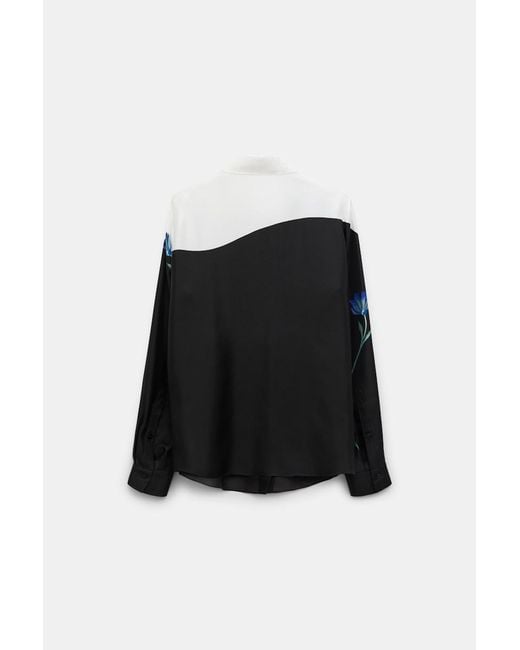 Dorothee Schumacher Black Silk Twill Blouse With Placement Print