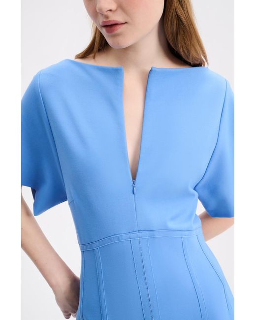 Dorothee Schumacher Blue Dress In Punto Milano With Eco Leather Detailing