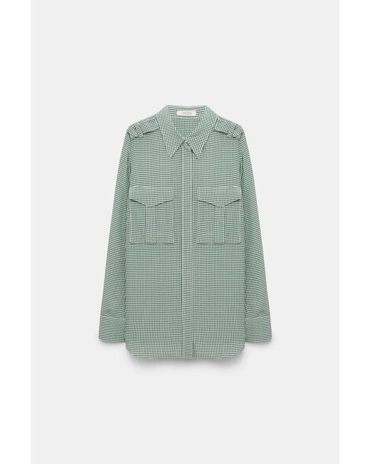 Dorothee Schumacher Green Gingham Print Silk-Viscose Blouse With Epaulettes