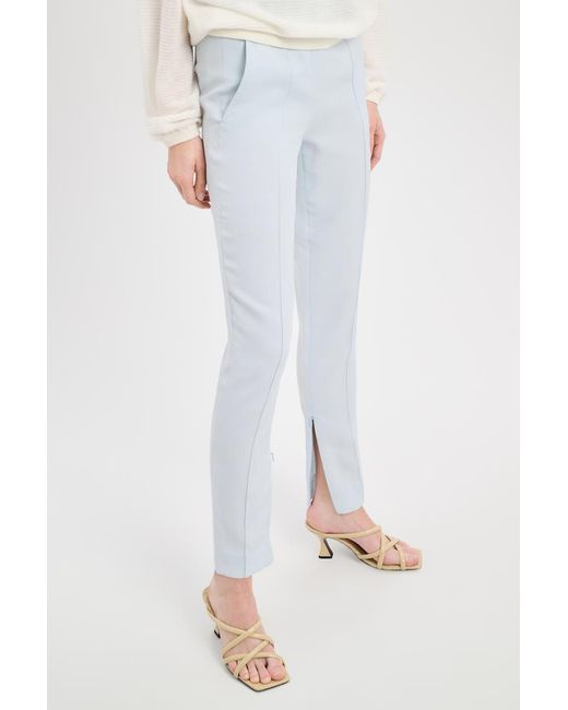 Dorothee Schumacher Blue Slim Fit Linen Blend Pants With Pintucks