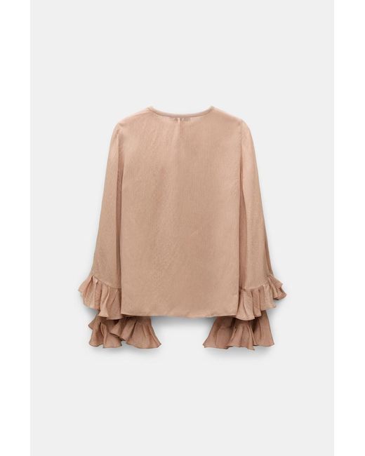 Dorothee Schumacher Natural Bluse aus gestreiftem Seide-Viskose Organdy Voile mit Volants