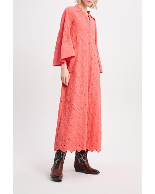 Dorothee Schumacher Red Cotton Broderie Anglaise Caftan Dress