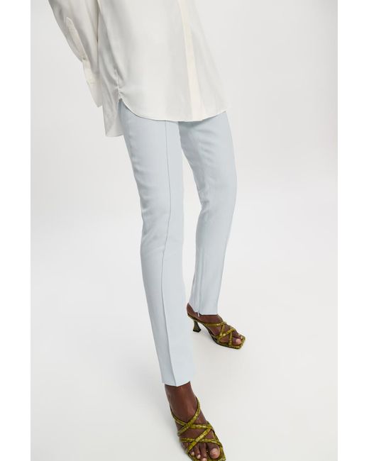 Dorothee Schumacher Blue Slim Fit Linen Blend Pants With Pintucks