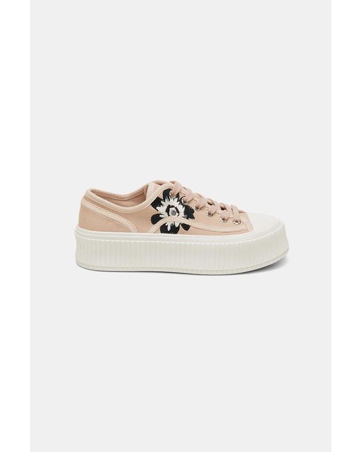Dorothee Schumacher Natural Cotton Canvas Platform Sneakers With Flower Embroidery