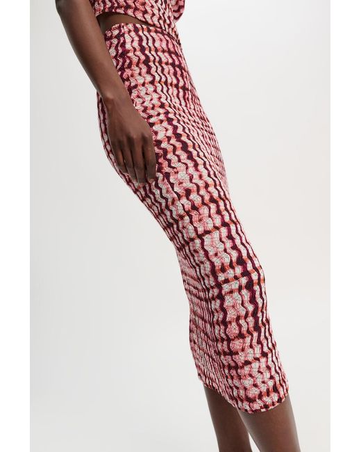 Dorothee Schumacher Red Silk-viscose Plaid Pencil Skirt With Allover Smocking