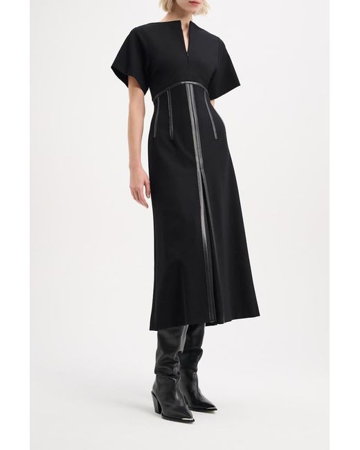 Dorothee Schumacher Black Dress In Punto Milano With Eco Leather Detailing