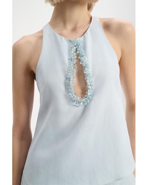 Dorothee Schumacher Blue Linen Blend Shell With Embroidered Cutout