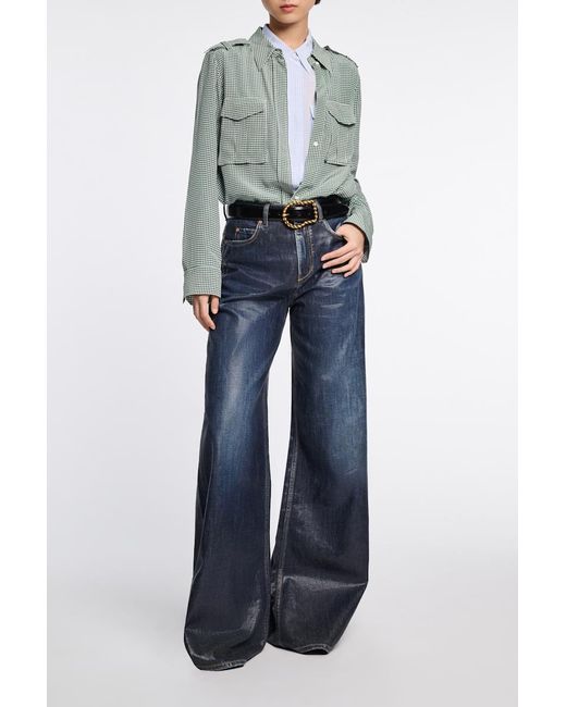 Dorothee Schumacher Green Gingham Print Silk-Viscose Blouse With Epaulettes
