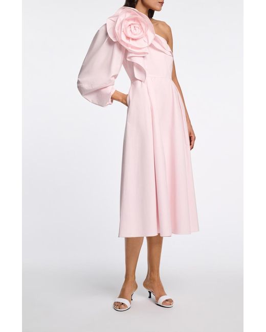 Dorothee Schumacher Pink Asymmetrisches Midi-Kleid mit Maxi-Blumenbrosche