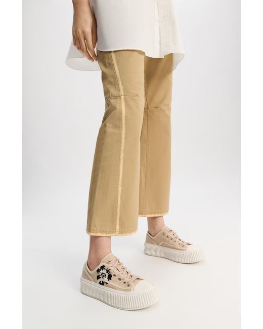 Dorothee Schumacher Natural Cotton Canvas Platform Sneakers With Flower Embroidery