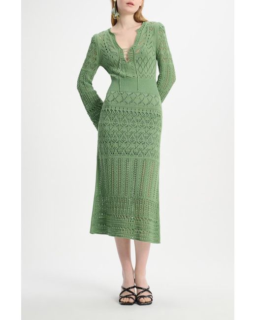 Dorothee Schumacher Green Open Knit Dress With Mixed Pointelle Patterning