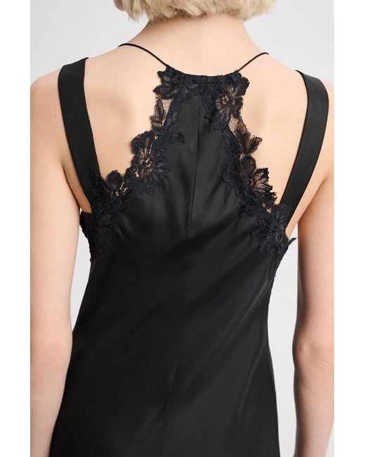 Dorothee Schumacher Black Silk Twill Lingerie-style Dress With Details In Lace